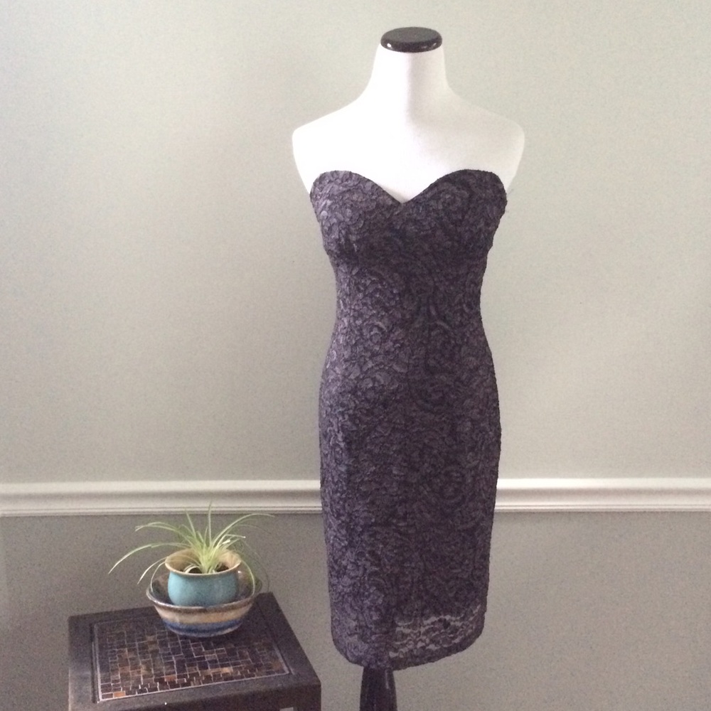 Verdict Gray and black Lace Strapless Dress